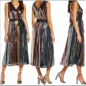 Sequin Midi Wrap Dress